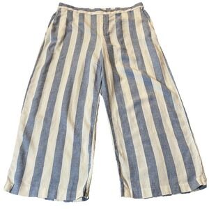 Linen Blend Striped Cropped Pants Sz 12 Blue White Pockets Coastal Beach Preppy